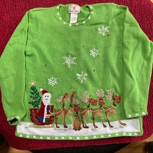 Ugly Christmas Sweater VTG Quacker Factory Santa